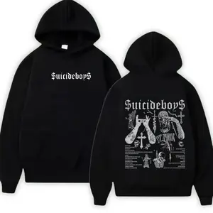 uicideb0y G59 Vintage Black Hoodie, Double Sided Graphic Sweatshirt, Dark Aesthetic, Punk Streetwear Pullover, Unisex Gift