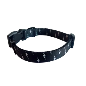 Local Beach Lightning Bolt Adjustable Dog Collar Black
