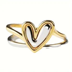 Minimalist Asymmetric Two-Tone Heart Ring for Women, Creative Stylish Casual Daily Accessory, Perfect Valentine's Day Gift