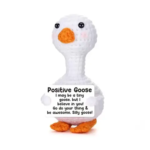 Positive Goose Handmade Crochet Plush | Inspirational "I Believe In You" Soft Huggable Cuddly Gift | Cute & Motivational Desk Buddy | Unique Encouragement Present for Friends, Students, Coworkers | Cuddly Stuffed Animal