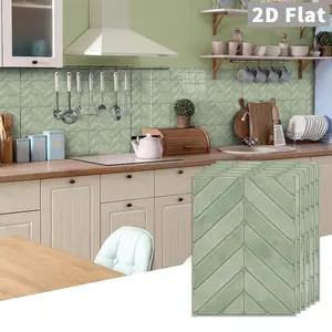 10 PCS/Box GST PE Crystal Foam Tile Stickers, Light Green Herringbone, Waterproof Oil-Proof Anti-Collision