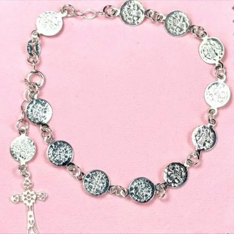925 Sterling Silver St. Benedict Bracelet, 7” Length