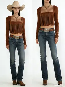 Women's Fringe Cardigan Top Tee, Slim-Fitting Solid Color, All Seasons Fashion, Casual Wear, Perfect for Daily Use