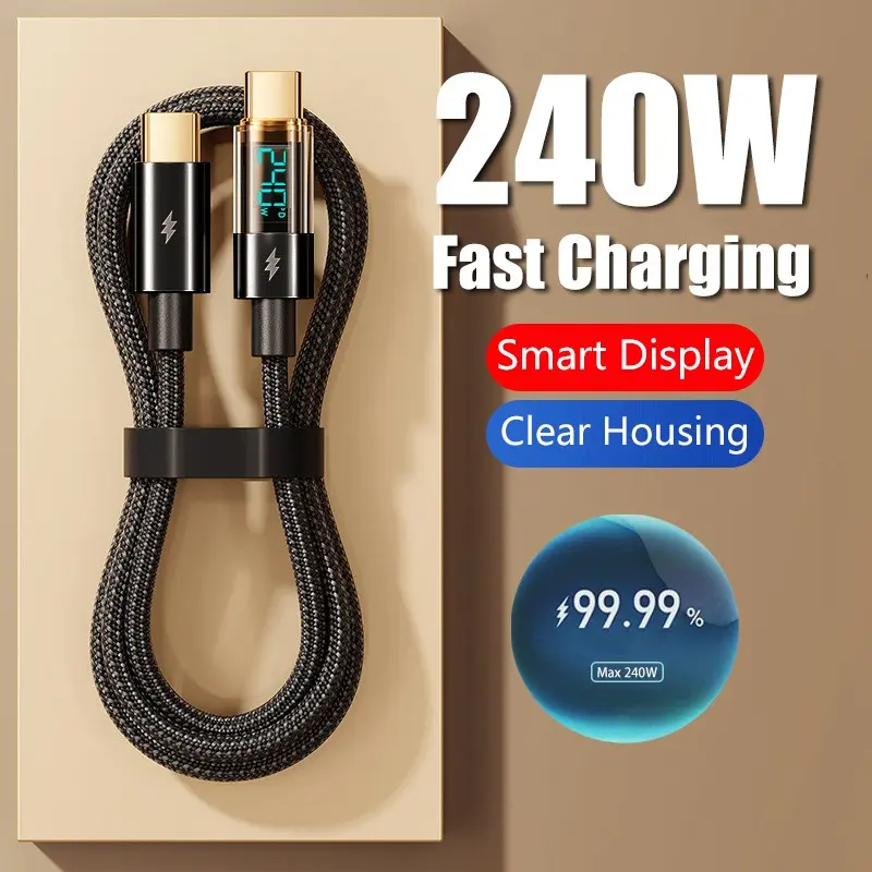 240W Data Cable, PD 3.1 Fast Charging Digital Display USB-C to USB-C Durable Charging Cable, Type C Charger, Compatible with iPhone 16, Samsung Galaxy S23/S22/S21, MacBook Pro Air, Xiaomi, Charger
