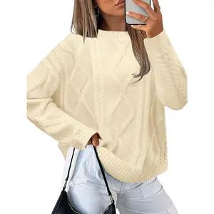Women's Oversized Crewneck Cable Knit Sweaters Fall Fashion 2025
