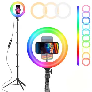 10" Ring Light Vlogging Kit with 17-74" Extended Tripod Stand & Phone Holder, Video Light for YouTube, Makeup, Selfie Photography Compatible with iPhone Android Smartphone, Cellphone Accessories for Streaming#valentine's#new years