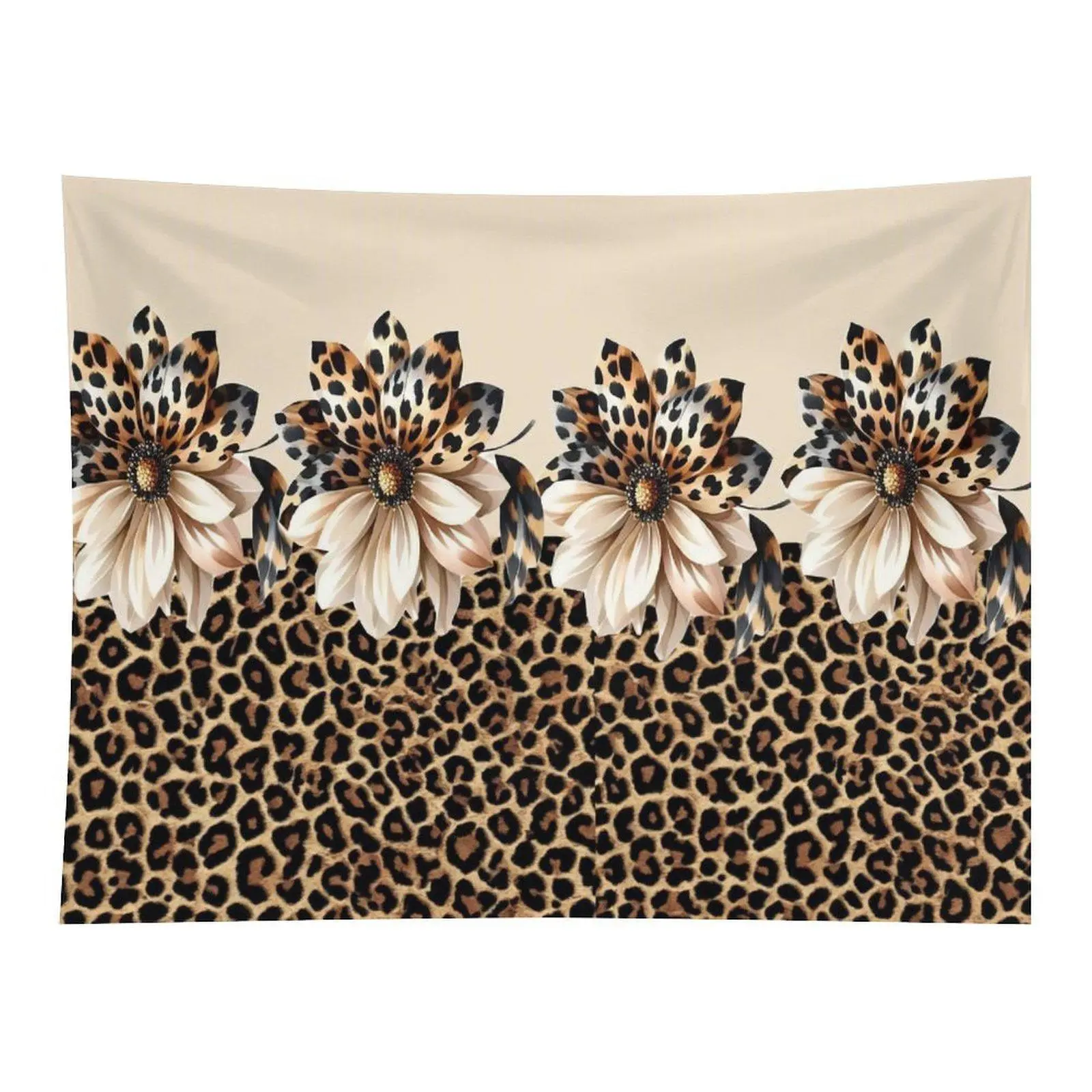 Leopard Print Floral Daisy Tapestry Retro Wild Animal Pattern Flower Art Wall Hanging Western Boho Style Room Decoration