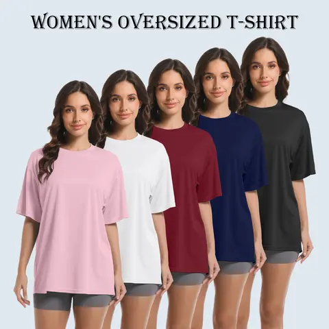 Women's Workout T-Shirts 5-Pack - Oversized Baggy Short Sleeve Quick-Dry Athletic Tops, Breathable Activewear for Gym, Running & Casual Summer, Multi-Color Energetic Style