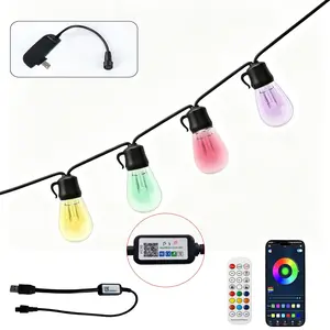 1PC, Smart RGBW Multicolor LED String Lights — IP65 Waterproof Outdoor Lights, 5V to 24V Boost Conversion (24V Adapter Included), compatible with phone chargers and power banks for power supply, supports APP and remote control, music sync color-changing l