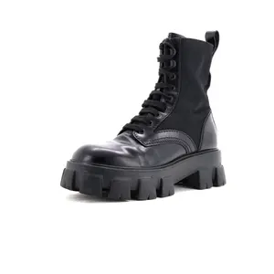 Pre-owned Prada Monolith Combat Boots Leather and Nylon by Rebag