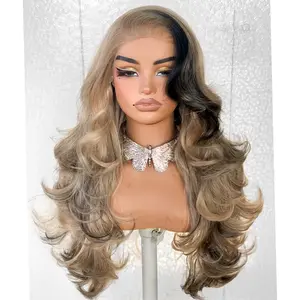 Butterfly Cut Lace Frontal Wig Ready to Wear,Synthetic Pre-Layered Pre-Plucked Pre-cut Heat resistant Flipped-Out Waves Effortless floating Waves For Black Women Beginners Friendly#26inch