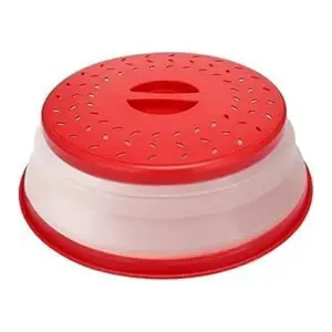 Microwave Cover for Food,Collapsible Microwave Splatter Cove,Fruit Drainer Basket,BPA-Free Made of TPR & PP Dishwasher Safe 10.5 inch (RED)