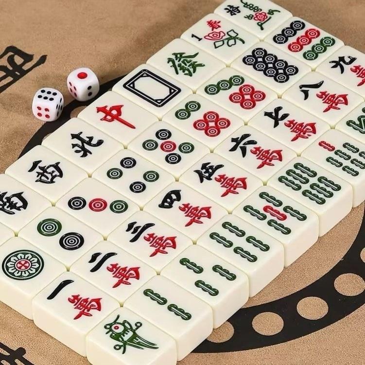 Hand-Cranked Mahjong 108 Large Tiles Set for Home Use, Extra Large Family Set in Six Colors