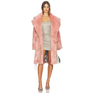 Milkwhite Faux Fur Coat With Faux Pearls in Pink