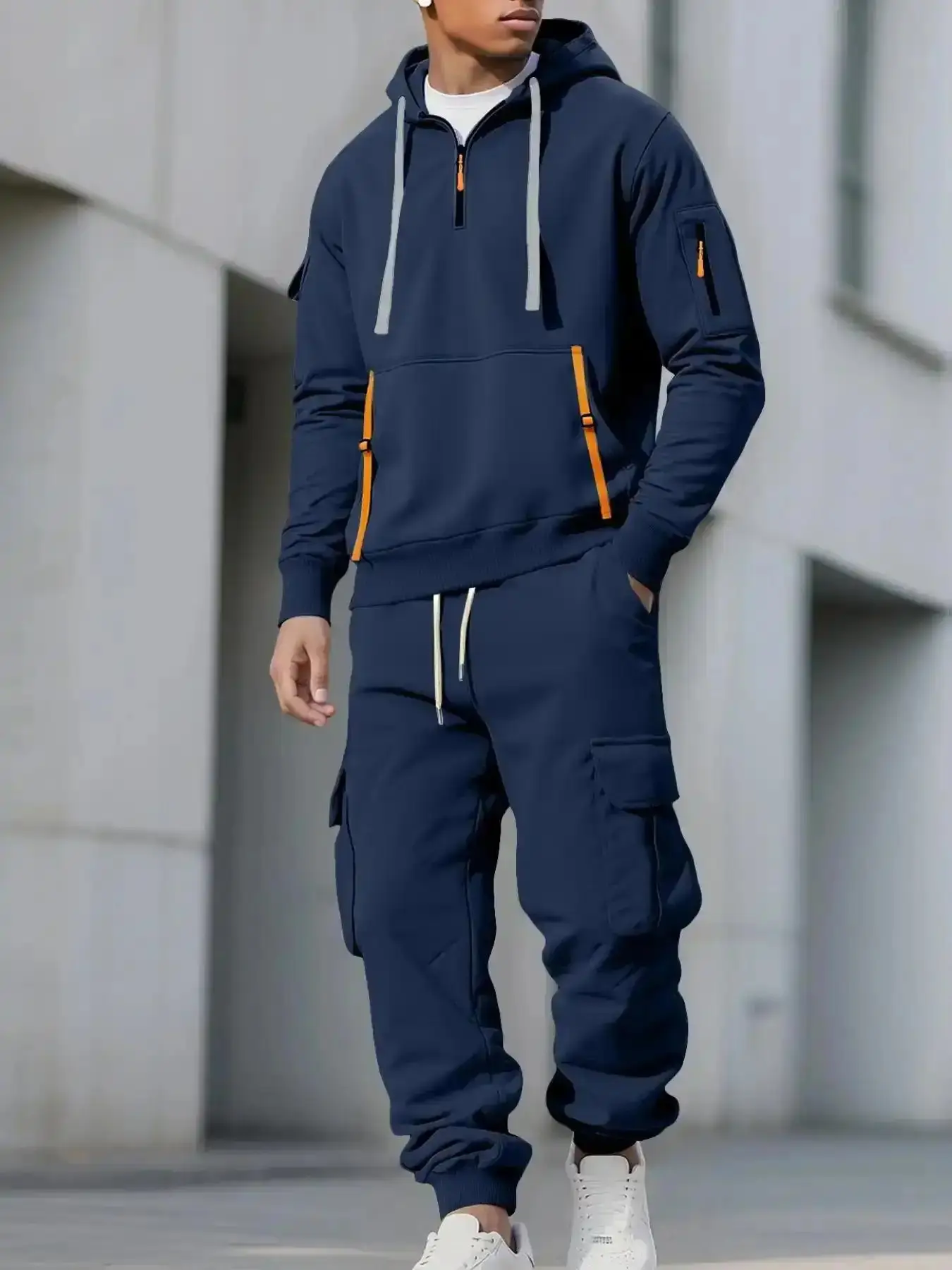 Men's Winter Tech Fleece Hoodie Sweatpants Set Multi-Pocket Zipper Drawstring Comfortable Casual Wear Unisex Fashion Warm Clothing Soft High Quality Streetwear Basic classic design everyday essential versatile style