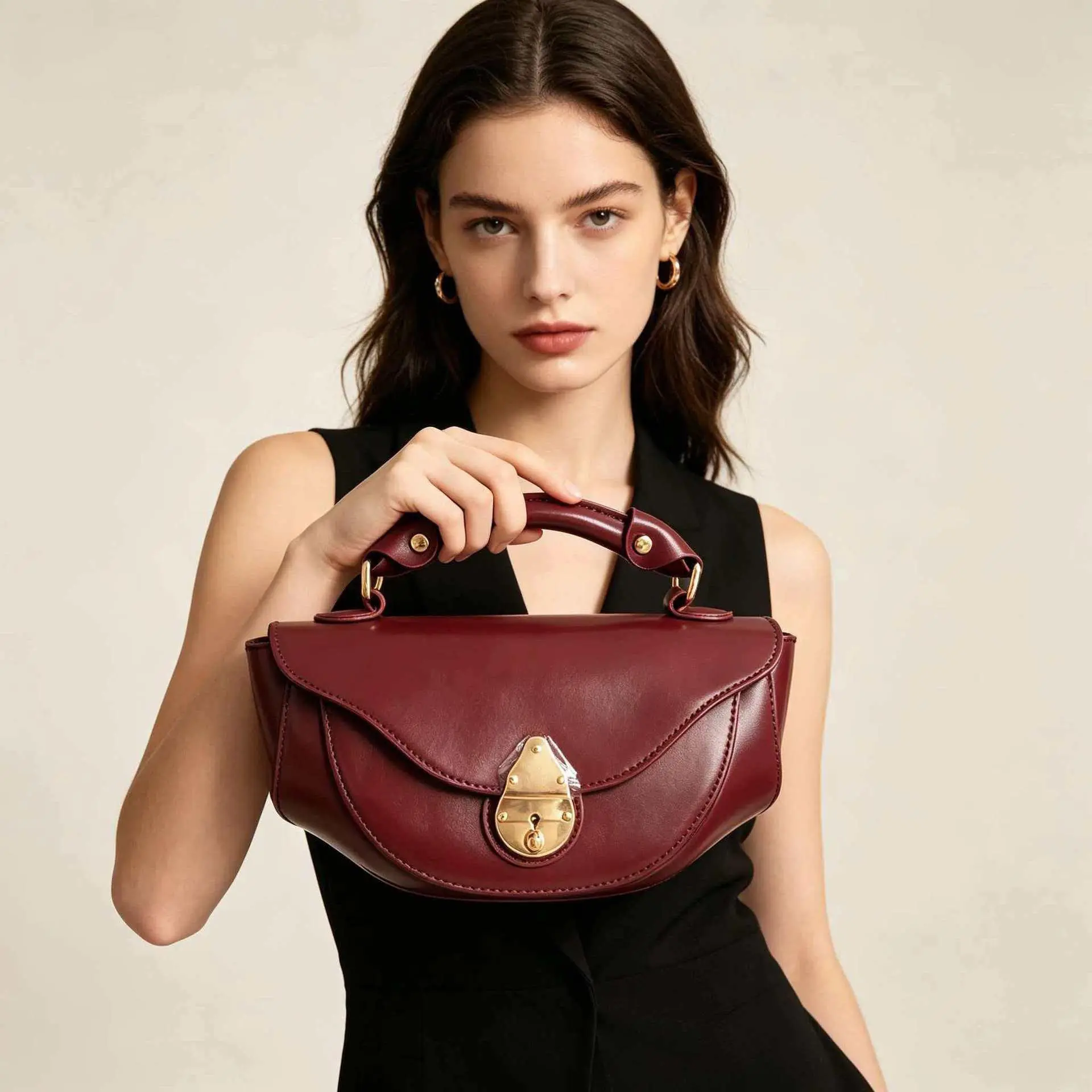 Vintage Lock Flap Mini Handbag Women Top Handle Crossbody Purse Casual Daily Shoulder Bag