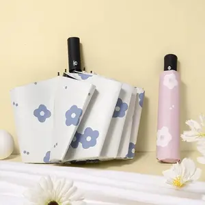 Auto Open Close Flower Umbrella 3 Fold UV Black Coating Sun Rain Travel Umbrella For Women Girls