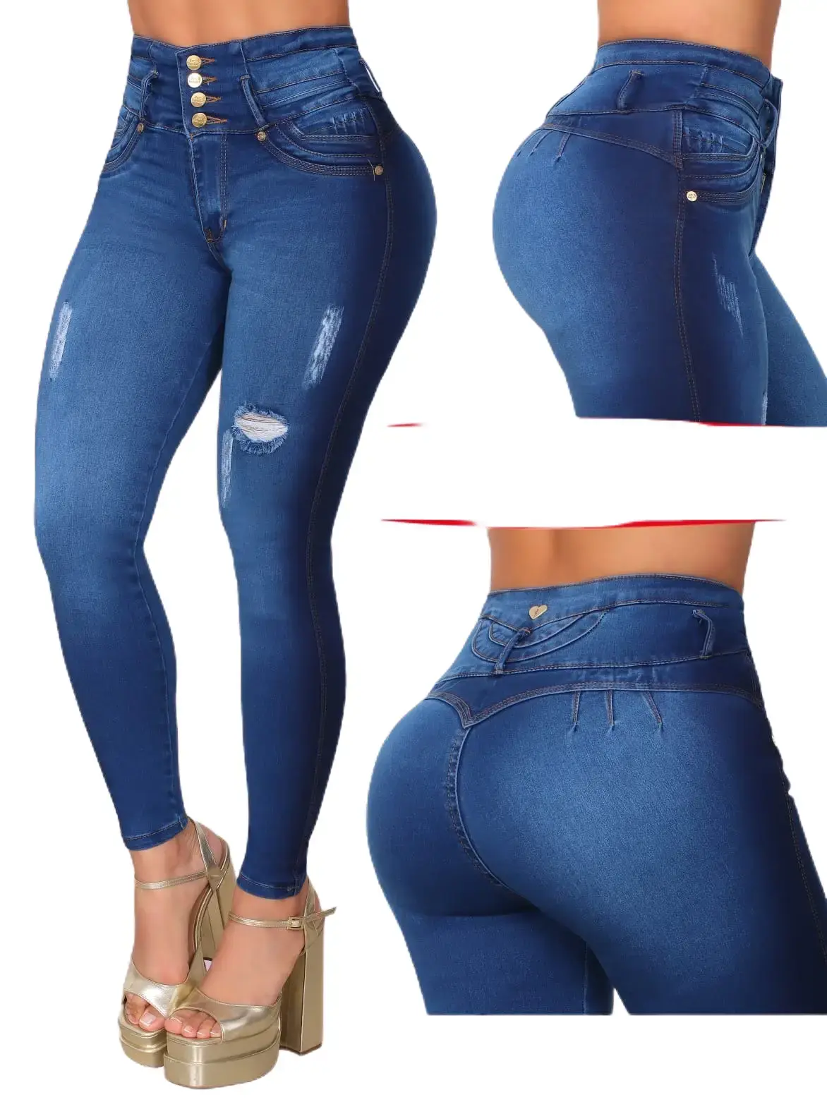 Jean's Cintura Alta Colombianos Compression Denim, High Waist Women's Bottom Trouser Pants Love Comfort Fabrics Womenswear 7403 rise Blue Belts