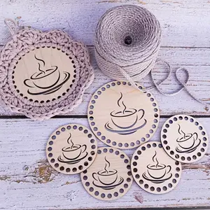 10pcs Wood Crochet Bases with Holes, Coffle Cup-Shape Round Wood Base for Crochet Coasters Wallet & Basket Making, Compatible with Crochet Hoops, DIY Handmade Baskets Crafts, Coaster Rounds, Perfect Gift for Birthday Party, Back to School, Summer Decor