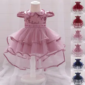 0-6M Navy Blue 1931 Beading Embroidered Anniversary Baby Girls Clothes Infant Birthday Cocktail Dress Toddler Pageant Newborn Ball Gown Princess Baptism Frock