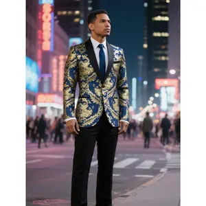 Men's Suit Floral Jacquard Shawl Lapel Tuxedo 2-Piece Set - Formal Blazer & Dress Pants for Wedding Prom Party Fabric Menswear Classic Drape Elegant Rayon Blend Black Jacket with Inner Pockets