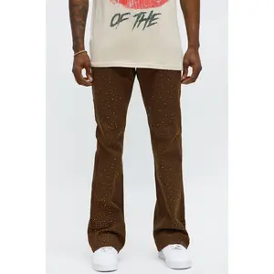 Stacked Skinny Flare Be Jeweled Up Pants - Brown