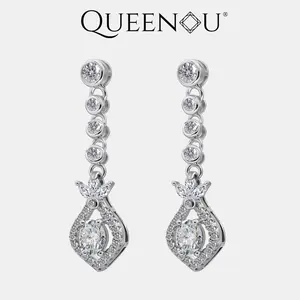 【953】Promotional Event Long Earrings: 0.4CT *2 Center Synthetic Moissanite (W/B/G) | Micro-Pavé Curved Body & Triple Zirconia Connectors