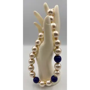 Vintage Napier Book Piece Faux-Lapis and Faux-Pearl Necklace