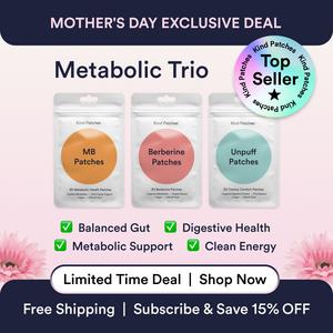 Kind Patches Metabolic Trio Bundle, MB Patches + Berberine Patches + Unpuff Patches, Metabolic Support, Clean Energy, Balanced Gut, Digestive Health, Natural Ingredients, 3 Months Supply