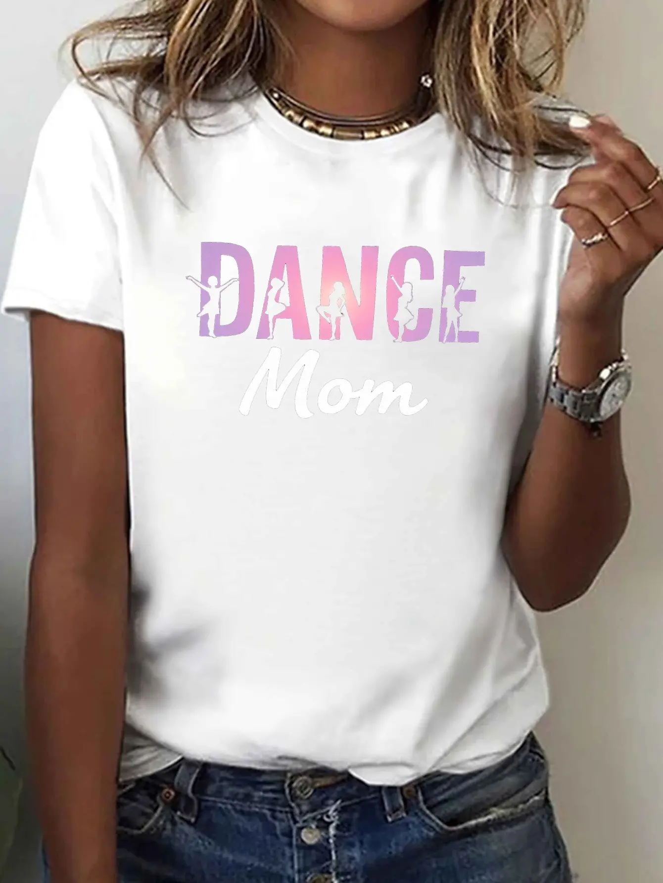 DANCE Mom with Dancers Print T-shirt, Short Sleeve unisex soft cotton short sleeve t shirt, vintage graphic casual tee for men women teens, perfect birthday holiday gift for camping travel gym daily street casual wear