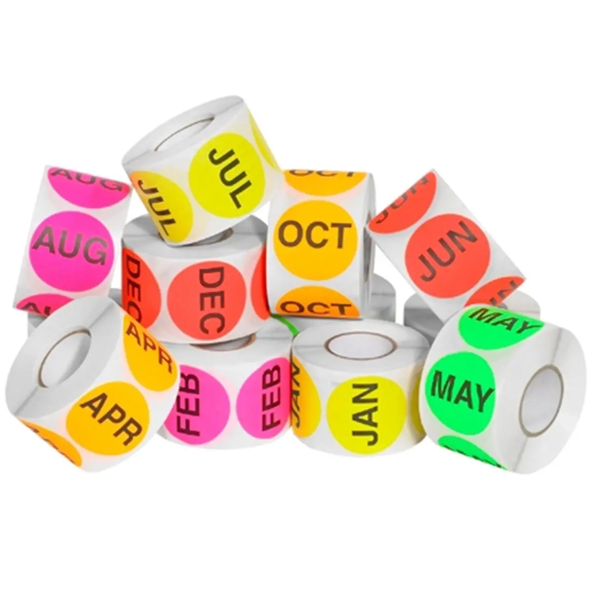 Tape Logic Circle Paper Calendar Labels - 2 in. Size, 1 in. Diameter, Easy Order Packs, 12-Month Assortment, Office Stationery - Case of 12