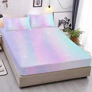 Colorful Girls Fitted Sheet Set 3D Rainbow Twin Bedding Set 2PCS Boho 1 Fitted Sheet with 2 Pillowcases Wrinkle Free Cozy Microfiber for Girls(Full)