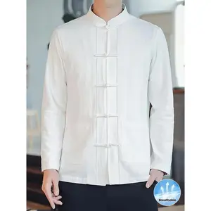 New Chinese Style Men's Tang Suit Top Breathable Linen Blend Men's Shirt Chinese Hanfu Men's Casual Shirt