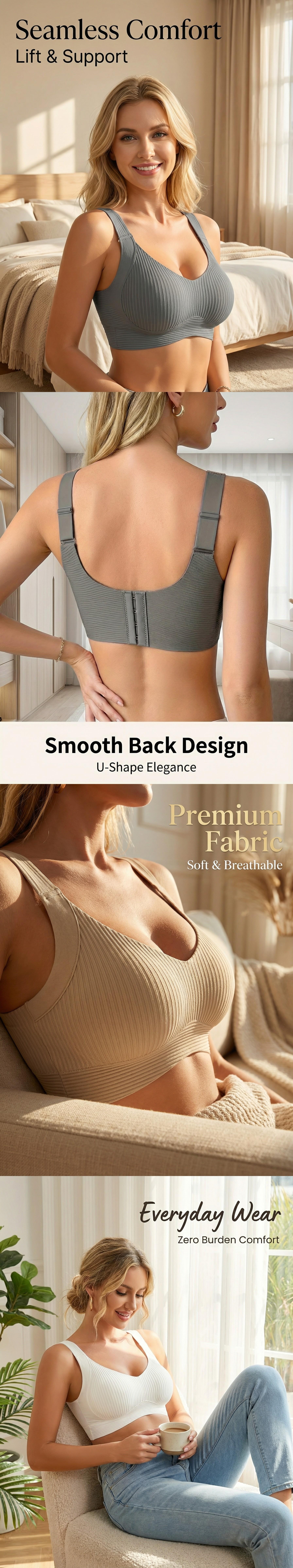1-piece elegant women's underwire-free seamless bra with adjustable shoulder straps, suitable for various body types, body-fitting, daily basic style, suitable for both winter and summer, perfect for elegant women who prefer simple and minimalist clothing