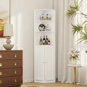 Space-Saving 67" Tall Corner Cabinet, Narrow Storage for Bathroom Living Room Kitchen, Freestanding w Adjustable Shelves & Anti-Tipping Device, White