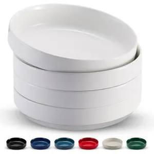 Pasta Bowl, Bowl Plate, Low Bowl, Plate Bowls, Ceramic Large Shallow Bowls, Microwave and Dishwasher Safe, Great for Soups and Salads, Glossy Porcelain, 47 oz, Set of 4, White Classic Serving