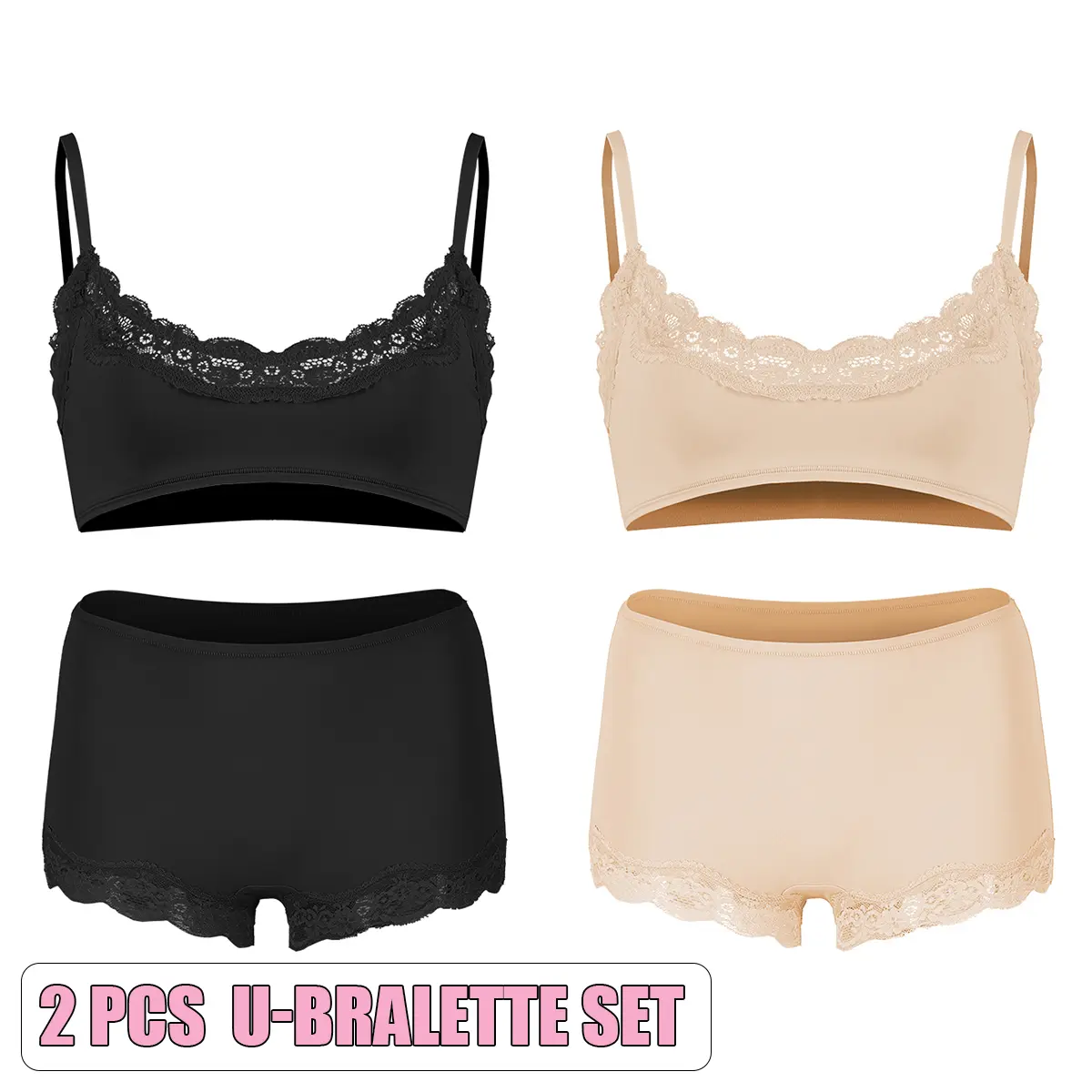 U-Bralette Set(Black/Beige)