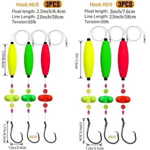 3 PACK/6 PACK，Santee Float Catfish Rigs with 6/0 & 8/0 Circle Hooks - Perfect for Catfishing Adventures - Durable & Reliable Tackle for Every Angler
