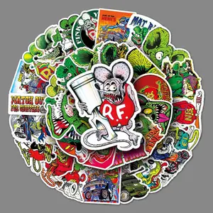 50pcs Rat Fink Vinyl Stickers - Vibrant Cartoon Designs for Cars, Motorcycles, Laptops, Water Bottles & More - Reusable, Self-Adhesive Decals with Mixed Colors & Whimsical Patterns, Water Bottle Stickers | Whimsical Designs | Durable Adhesi