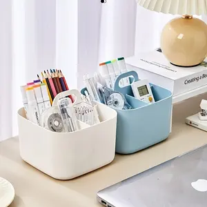 Portable Plastic Storage Basket with Handle, Lightweight Desktop Organizer for School & Office, Cute / Desk Tray, Perfect Holiday Gift