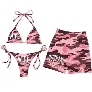 Hawaiian Shorts & Bikini Set, Full Print String Bikini & Summer Holiday Casual Hawaiian Shorts, Gift for Men Women, Perfect for Beach, Pool, Gym, Outdoor Activities Hawaiian Shorts & Bikini Set
