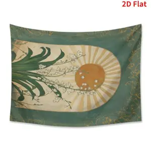 Emerald Lily of the Valley Boho Sun Tapestry, Mystical Folk Botanical Wall Hanging, Home Decor for Bedroom & Living Room