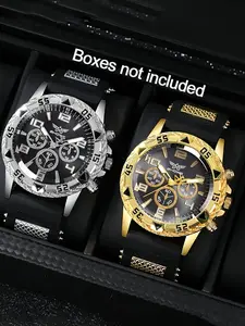 2-piece watch set, men's exquisite versatile watch, fashionable quartz watch, simple temperament watch set