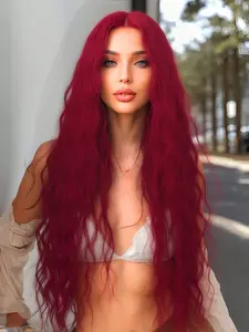 Red Long Wavy Lace Front Wig 13x4 Lace Front Synthetic Wig Pre-Plucked Hairline Heat Resistant Synthetic Fiber 180% Density Suitable for Daily Use and Cosplay 32 Inch Body Wave Wig