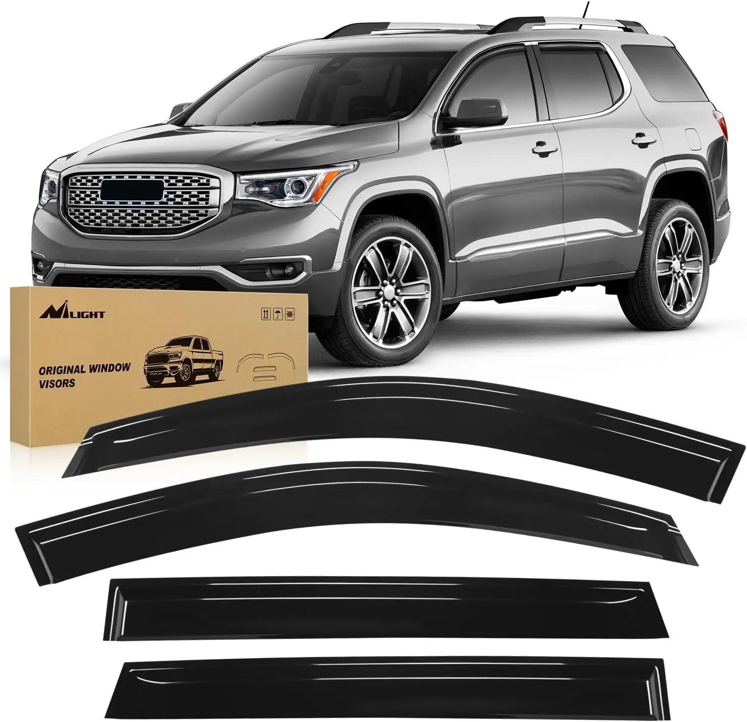 Shatterproof 4-Piece Tape-On Vent Window Rain Guards with Chrome Trim, Car Exterior Accessories Compatible with GMC Terrain 2010-2017