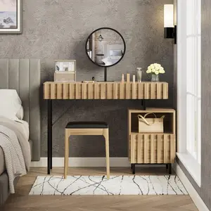 UEV Wood Vanity Desk with Mirror Elegant Makeup Vanity Set with Drawer Chest and Storage Space for Bedroom 40.2" x 13.5" x 30.3"