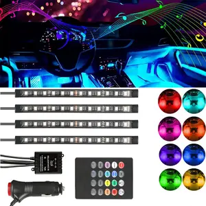 Car Interior Atmosphere Light Strip, RGB LED Neon Strip Light, Under Dash Footwell Light Music Remote Control Neon Strip Lights For Car Decoration