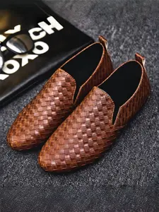 Men's casual loafers, flat slip-on driving moccasins with stylish woven texture design. Runs small and narrow, we recommend ordering two sizes up, Rubber, Footwear