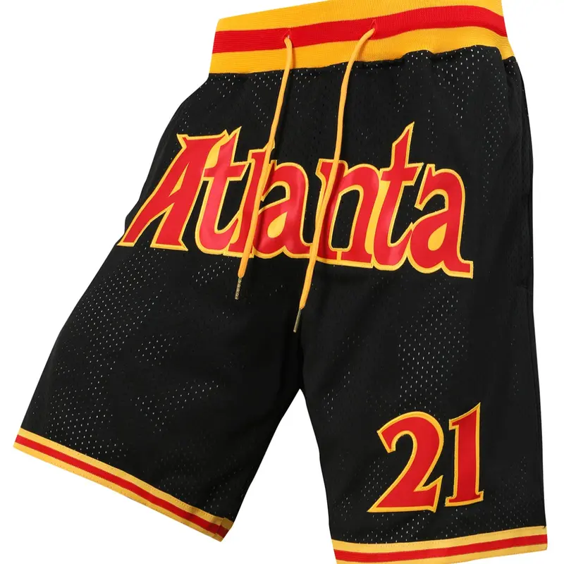 Men's 21 Black Vintage Embroidered Zipper Basketball Shorts, Active Shorts, Embroidery Sportswear, Casual Fitted Training Pants for Spring & Fall, Moderate Fabric, Jersey Shorts, Athletic Shorts, Sports Clothing