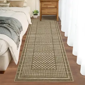 GARVEE Washable Kitchen Runner Rug 2x8, Brown Runners for Hallway, Non Slip Boho Soft Bathroom Stain Resistant Throw Mat Bordered Carpet Runner for Laundry Entryway Bedroom 2'x8' Brown